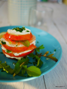 millefeuille pomme saumon et fromage de chèvre